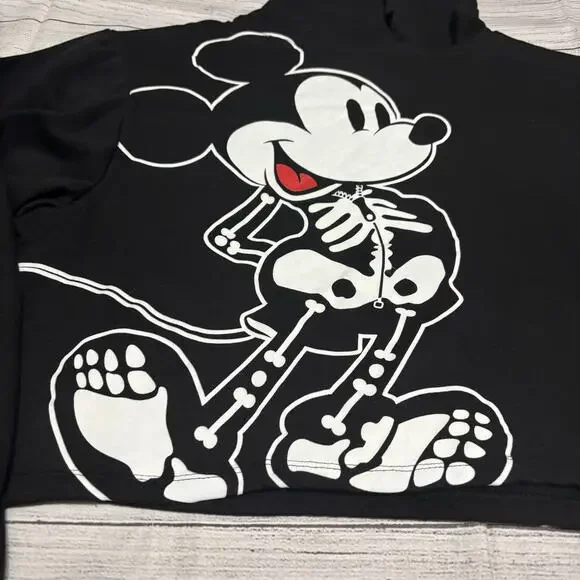 Disney Mickey Mouse Skeleton Juniors Size Large Oversized Cropped Hoodie Glows - Picture 3 of 11